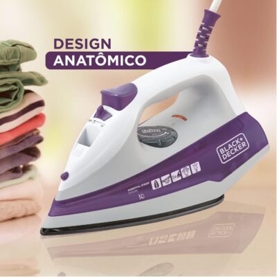 Black Decker Ferro de Passar Roupa, com Vaporizador, Base Antiaderente, Branco e Roxo, Modelo FX1000 - Image 3