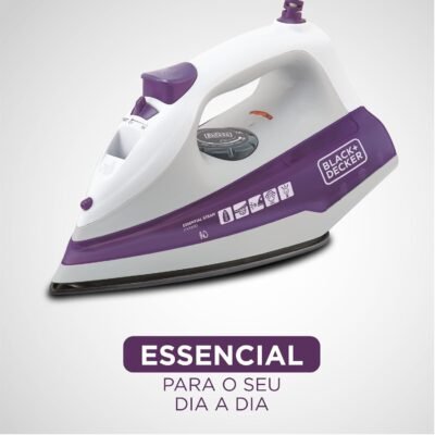 Black Decker Ferro de Passar Roupa, com Vaporizador, Base Antiaderente, Branco e Roxo, Modelo FX1000 - Image 5